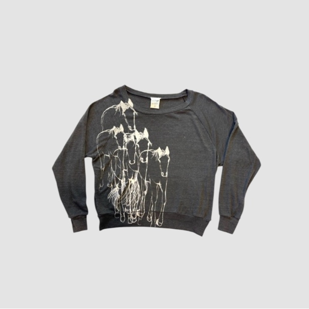 Supermaggie horses charcoal black long sleeve shirt
